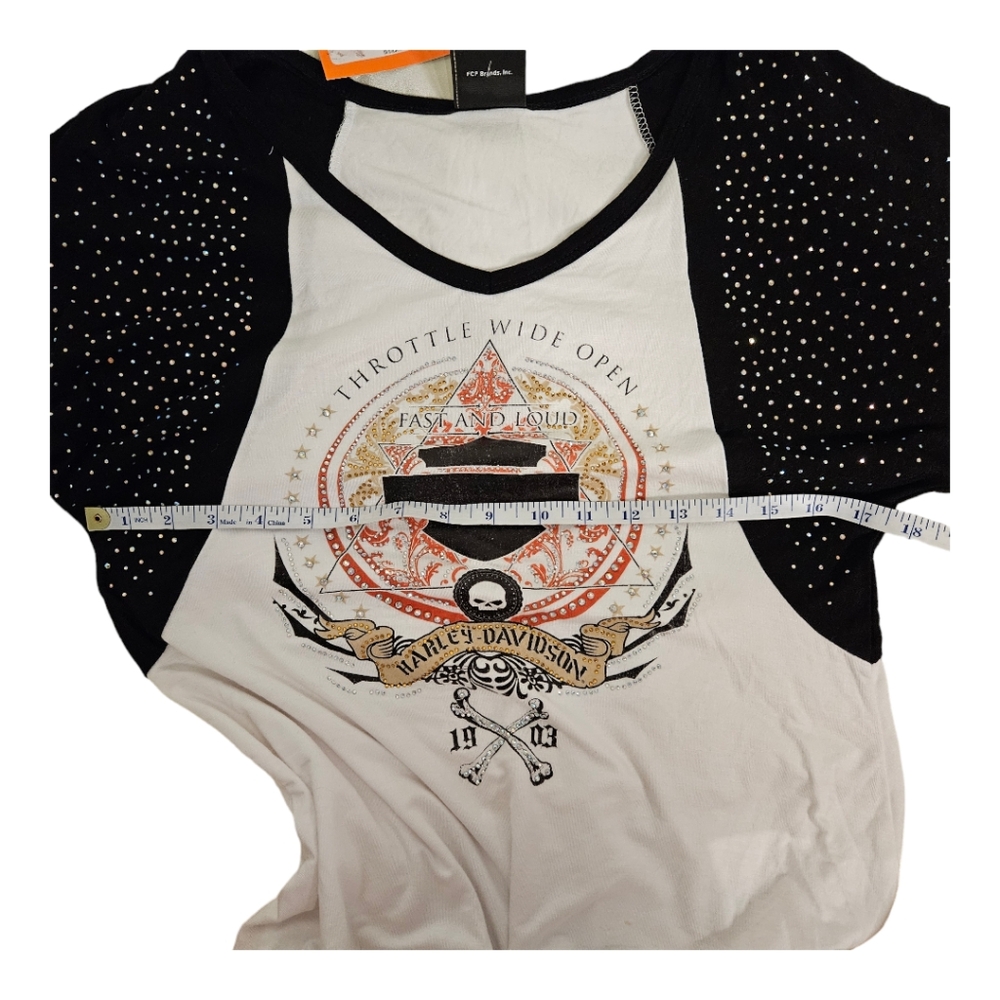 Harley Davidson T-shirt with Gemmed Flutter Sleeves Large NWT - Picture 4 of 10